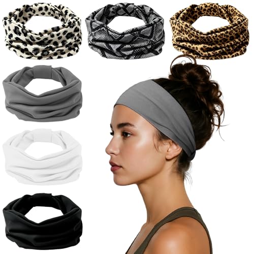 HSEM Knotted Headbands for Women 6-Pack – Wide Soft Elastic Non-Slip Hair Bands – Thick Stretchy Sweat Bands for Washing Face, Makeup, Workout, Running, Spa, Yoga, Fashion, Leopard Print - color: X-Colorful-2-11