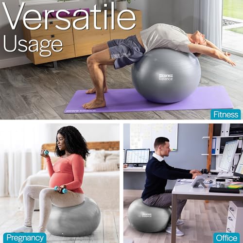Core Balance Exercise Ball, Stability Ball for Yoga, Pilates and Fitness, Gym Ball for Home Gym and Office Chair, Training, Physical Therapy, Anti Burst, Pump Included, 55cm 65cm 75cm 85cm - color: Grey, size: XXL (31–33in | 78–85cm)