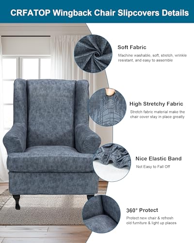 CRFATOP Waterproof Wing Chair Slipcovers 2 Piece Stretch Wingback Chair Cover Spandex Fabric Wingback Armchair Covers with Elastic Bottom for Living Room Bedroom Wingback Chair,A21 - color: Color A21