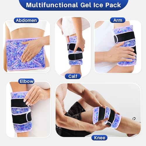 Knee Ice Pack Wrap for Pain Relief Reusable Gel Ice Wrap for Leg Injuries Swelling Knee Replacement Post-Surgery Recovery Adjustable Cold Compression Therapy Wrap for Arthritis - color: Light Purple