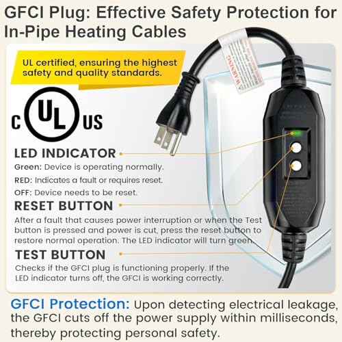 120V Plug-In GFCI Self Regulating Heat Cable Power Connection Kit | Pipe Roof Gutter Deicing, Ground Fault Protection (1 extra End Seal Kit included) - style: Plug-in power connection kit