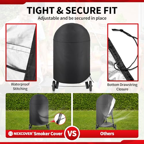 NEXCOVER Round Grill Cover - 34” Dia by 41”H BBQ Cover, Dome Smoker Cover, Waterproof &UV Resistant Barbeque Grill Cover for Outdoor Grill, Compatible for Char-Griller Akorn Kamado Grills - size: Round 34"Dia
