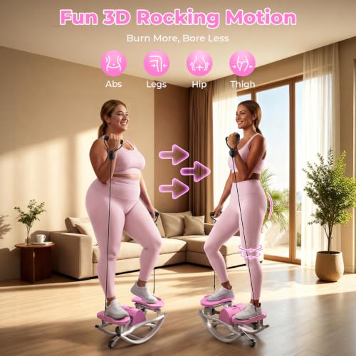Rock Stepper, Side to Side Stepper for Exercise at Home, Low-Impact 3D Rocking Stepper Machine with Resistance Bands & Non-Slip Mat, Side Stepper for Full Body Workout, 250 LBS Capacity - color: PINK