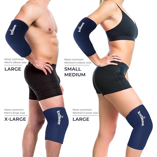 IceSleeve Elbow & Knee Ice Pack Wrap, Reusable Ice Sleeve for Arm & Leg, Flexible Gel Ice Pack for Knee Injuries, Tennis Freeze Sleeve Elbow Compression Wrap, Cold & Heat Therapy, Blue L 1 Pack - color: Blue, size: Large