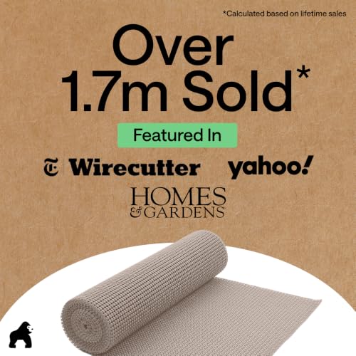 GORILLA GRIP powerGRIP Drawer Shelf and Cabinet Liner, Thick Strong Hold, Non-Adhesive Liners Protect Kitchen Cabinets and Cupboard, Bathroom Drawers, Easy Install, Breathable Mat, 12" x10', Beige - color: Beige, size: 12" X 10', style: 12" x 10'