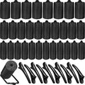 40 Pieces Sponge Hair Rollers Satin Rollers Silk Foam Roller Women Hair Curlers with Duck Teeth Clips for Hairdressing Styling(Black) - color: Black