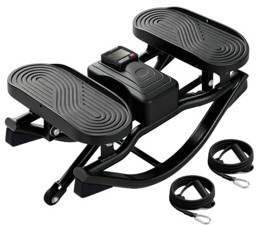 Rocking Steppers for Exercise at Home 3D Motion Stair Stepper with Resistance Bands 350 LBS Loading Capacity Exercise Equipment Low-Impact Balance Board for Full Body Workout - color: Black