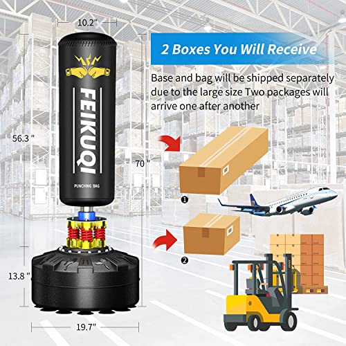 Standing Punching Bag for Adults, Feikuqi 205lbs Heavy Bag for Boxing, Shock Absorber, Suction Cup Base, Stand Up Punching Bag Adult, Standing Kickboxing Bag for Home Office Gym - color: With Gloves
