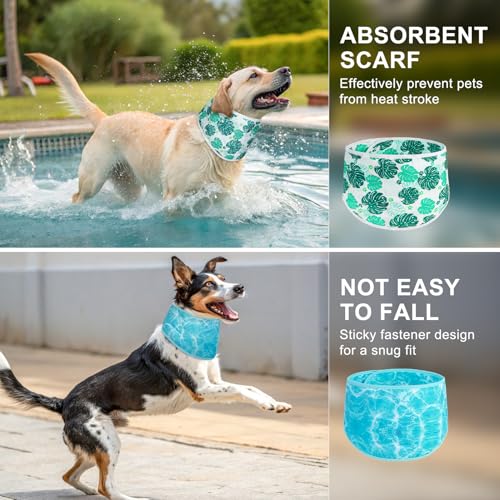 BEAUTYZOO Dog Cooling Bandana for Medium Large Dogs, 2 Pack Instant Cooling Bandanas Breathable Cooling Ice Towel Neck Wraps, Pattern Pet Scarf Keep Dogs Cool in Hot Summer,Leaf M - color: Leaf + Ripple Green, size: Medium(Neck Girth:13-19in)