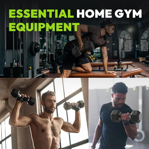 HANDBODE Rubber Encased Hex Dumbbell Pair, 2.5-65 lb | Non-Slip Handle Design for Secure & Comfortable Grip, Hand Weights for Strength Training, Fitness & Home Gym - size: 17.5 lb, Pair, style: Comfort Grip