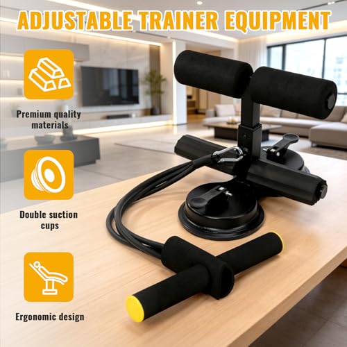Double Suction Cup Trainer, Sit Up Bar with Three-level Height Adjustment | Abdominal Training Aid with Massage Roller and Drawstring, Ideal for Home Workouts such as Push Ups, Yoga, and Sit Ups