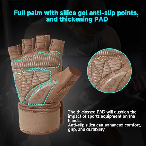 Mens Workout Gloves for Weight Lifting - Exercise Gloves for Men Women With Wrist Wrap Support, Palm Protection and Grips - Sport Daily Use - color: Brown, size: Medium(7.4-7.8 in)