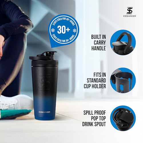Ice Shaker Insulated Stainless Steel Shaker Bottle | 26oz, Navyblack | Cold for 30+ Hours | Insulated Cup with Twist-on Agitator | Odor-Free Bottle for Protein Shakes, Water, Smoothies, Cocktails - color: NavyBlack