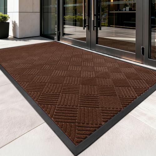 100pointONE Front Door Mat, Heavy Duty Indoor Outdoor Doormat, 72" x 24" Low Profile Outdoor Mats for Home Entrance, Stain and Fade Resistant Welcome Mat Ideal for High Traffic Area, Diamond Brown - color: Brown Diamond, size: 2' x 6' (Rectangular)