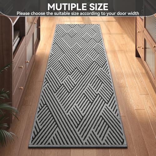Door Mat Indoor Outside Entrance 24"x71", Low-Profile Non Slip Outdoor Inside Doormat Entryway Mat, Dirt Resistant Absorbent Front Porch Welcome Entry Mats, Washable Easy Clean, Grey - color: Grey, size: 24"x71"