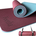 Extra Thick Yoga Mat with Carry Strap, 10mm Non-Slip Exercise Mat, 72 x 24 Inch Cushioned Workout Mat for Yoga, Pilates, Stretching & Floor Exercises - color: Dark Red & Blue Gray