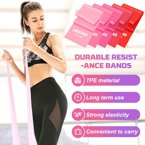 5 Pcs Resistance Bands, Professional Exercise Bands Elastic Stretch Bands for Fitness Yoga Pilates Stretching Strength Training, Workout Bands for Women and Men Home Gym - color: Gradient red, size: 1.5m