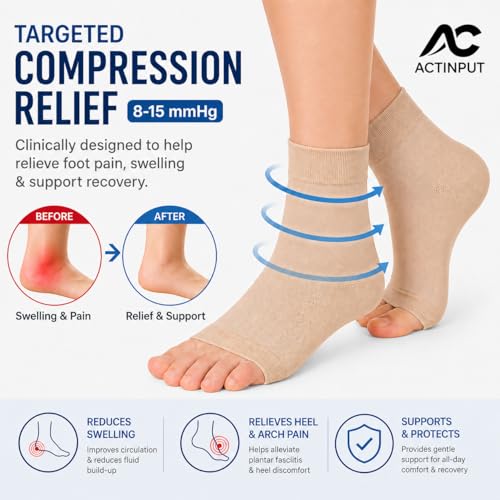 Ankle Brace Compression Sleeve Socks 2 Pack for Women&Men Foot Arch Support | 8-15 mmHg Support for Plantar Fasciitis Relief, Heel Pain, Arch & Ankle Support, Foot Brace, Open Toe Design（Black/Beige S/M） - color: Black/Beige (2 Pack), size: Small-Medium