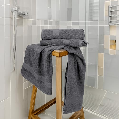 Commercial Bulk Pack of 12 Large Bath Towels – 100% Cotton Terry 24" x 50" – Ideal for Hotels, Salons, Gyms, Spas & Institutional Use – Charcoal Grey - color: Charcoal Grey, size: 24"x50" - PK 12
