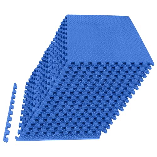 Fitvids Puzzle Exercise Gym Flooring Mat, 1" Thick High-Density EVA Interlocking Tiles, Workout Mat for Home Gym, Fitness Equipment, MMA, Gymnastics, 18-Piece Shock-Absorbing Exercise Mat (72 Sq Ft) - color: Navy, style: 1" Thick, 18 Tiles (72 Sq Ft)