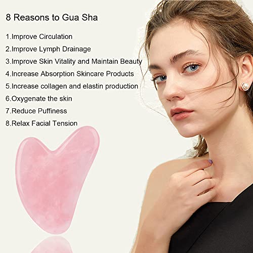 Rose Quartz Gua Sha Facial Tools, GuaSha for Toxins/Prevents Wrinkles for Spa Acupuncture Therapy Trigger Point Treatment - color: Pink