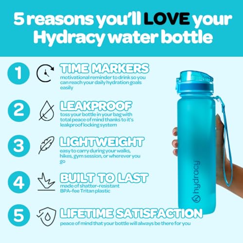 Hydracy Motivational Water Bottle with Time Marker & Fruit Infuser 17 oz | BPA-Free Tritan, Leakproof Flip-Top Lid,No-Sweat Sleeve,Carry Strap,Daily Intake Tracking for Gym,Sports,Outdoors - color: Aqua Blue, size: 17 Ounces