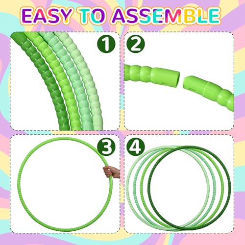 Sratte 12 Pcs Toy Hoop for Kid Detachable Adjustable Toy Hoop Colored Exercise Ring Plastic Circle for Kid Teen Gymnastics Equipment Require Self Assembly (28 Inch,Green Series) - color: Green Series, size: 28 Inch