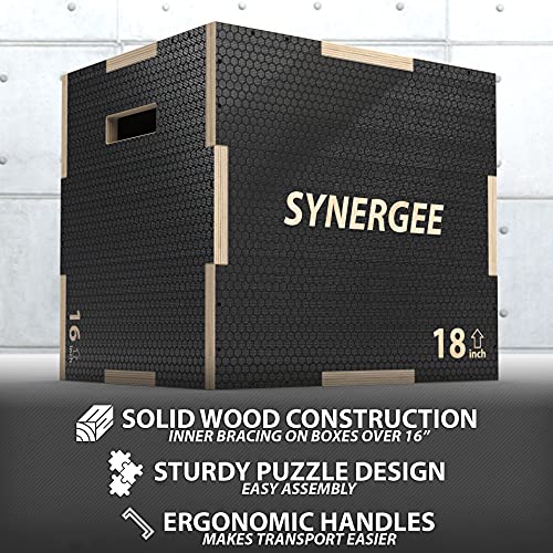 Synergee 3 in 1 Plyo Box – Wood and Soft Plyo Sizes 20/18/16 16/14/12 - color: Non-Slip - 20/18/16