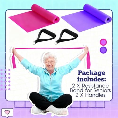 2 Pcs Resistance Band with Handles Chair Exercise Equipment for Seniors Physical Therapy Band Gifts for Elderly Women Rehab, Physical, Grandma, Grandpa - color: Rose Red,Purple