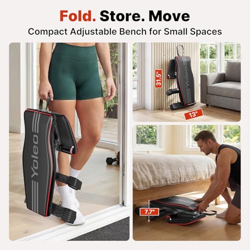 YOLEO Adjustable Weight Bench for Home Gym, ASTM-Certified 827LBS, 98% Pre-Assembled, Foldable Gym Bench with 84 Positions Incline Decline Flat, Wider Seat - size: L