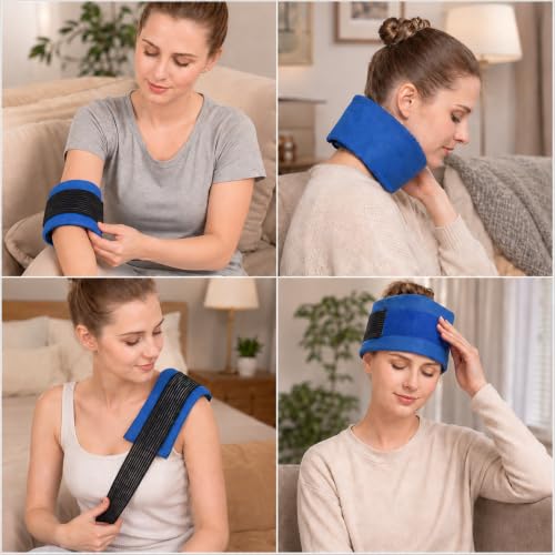 Headache Ice Pack Wrap with Strap, Reusable Gel Ice Pack for Injuries, Hot Cold Pack for Head Neck Knee Arms, 2 Flexible Gel Pack for Headache Relief, Migraine, Fever, Joint Pain, Muscle Soreness - style: 4.3" x 9.8" 2 packs+wrap