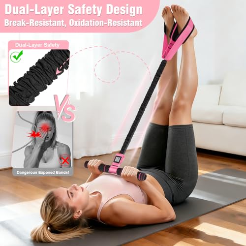 Upgraded Pedal Resistance Band with Handles, Multifunction Foot Pedal Resistance Bands for Abdomen,Waist,Arm, Core/ABS,Leg Workout at Home - Physical Therapy,Stretching,Strength Equipment - color: Pink