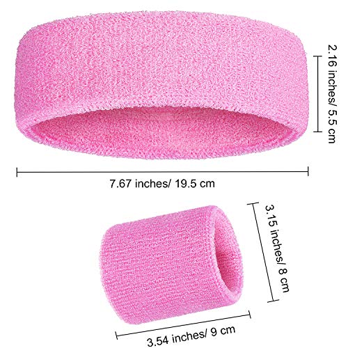 Bememo 6 Pcs Neon Sports Sweatbands Set Sports Competitions Sweatbands 2 Headband 4 Wristbands Breathable Terry Cloth Athletic Bands for Team Soccer Spirit 80s Costumes Cosplay - color: Pink