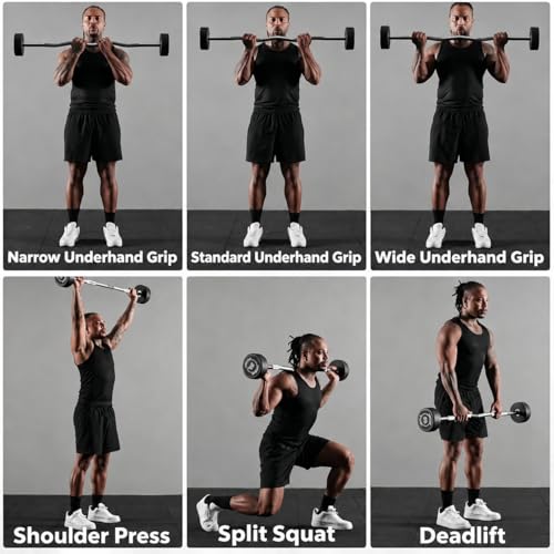 Mikolo Fixed Barbell, Pre-Loaded Weight EZ Curl Bar, PVC Barbell Weight Set for Strength Training and Weightlifting