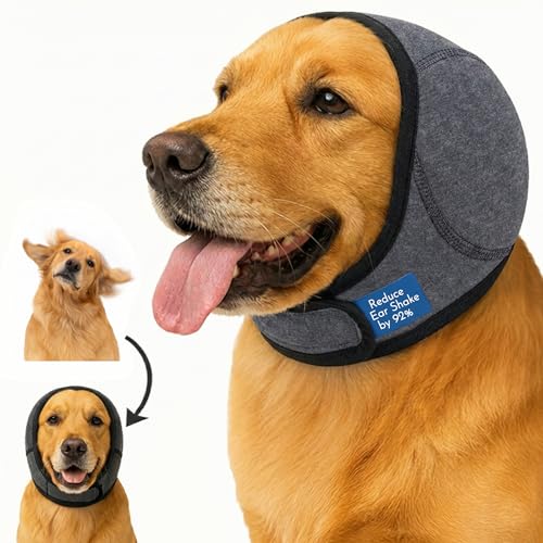 No-Shake Ear Wraps for Dogs: Breathable Bonnet to Stop Shaking & Aid Aural Hematoma Recovery - Post-Surgery Bleeding Protection for Golden Lab & Shepherd Large Breed - size: Large