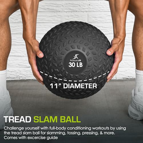 ProsourceFit Slam Medicine Balls 5, 10, 15, 20, 25, 30, 50lbs Smooth and Tread Textured Grip Dead Weight Balls for Strength and Conditioning Exercises, Cardio and Core Workouts - color: Tread - Black, size: 30 LB