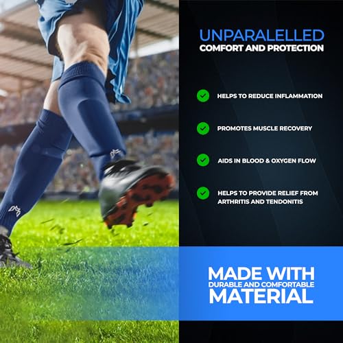MediCaptain Pre Cut Soccer Sock Sleeves, Companion for Soccer Grip Socks, Securely Holds Shin Guards, Compression Leg Warmer - color: Navy