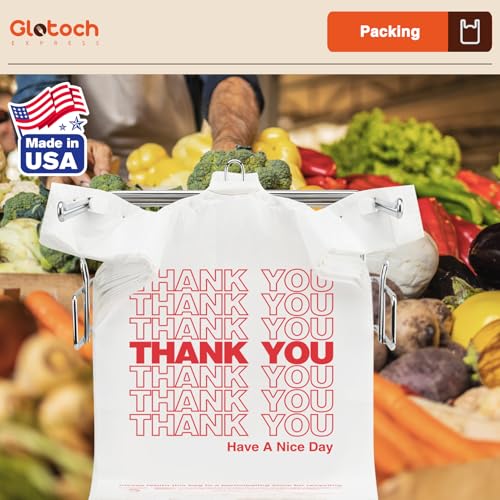 Glotoch Plastic Thank You Shopping Bags with Handles White 1000 Count | 11.5" x 6.5" x 21" Grocery Bags for Restaurant, Retail, Takeout, Convenience Stores, T-shirt Bag in Bulk for Small Business - color: White, size: 1000 Count