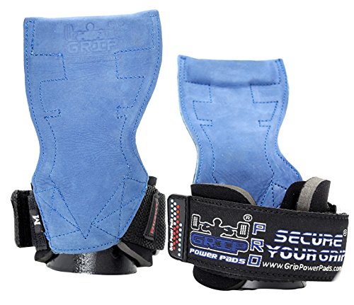 Lifting Grips PRO Weight Gloves Heavy Duty Barbell Gymnastics Straps Alternative to Power Hooks Deadlifts Adjustable Neoprene Padded Wrist Wrap - color: Blue Nubuck Leather, size: Medium 6.50"-7.50" Standard Wrist Size