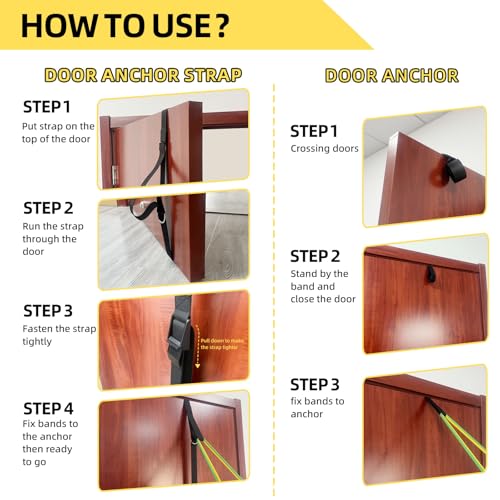 KANGFITER Door Anchor Strap and Resistance Bands for Working Out with Handles, Strength Training Equipment Exercise Bands for Full Body Workout, Non-Slip Multi Point Attachment for Home Gym Fitness