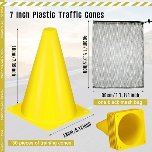 Syhood 30 Pack 7 Inch Plastic Traffic Cones Sports Training Agility Marker Mini Cones for Soccer, Skating, Football, Basketball, Indoor and Outdoor Games Sports Practice Equipment - color: Yellow