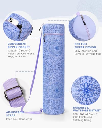 Gonex Yoga Mat Bag with Full-Zip Design, Fits Most Mats | 600D Oxford Fabric, Wet Pocket, Front Zip Pocket, Adjustable Strap, Fits Mats up to 26" - color: Blue Mist