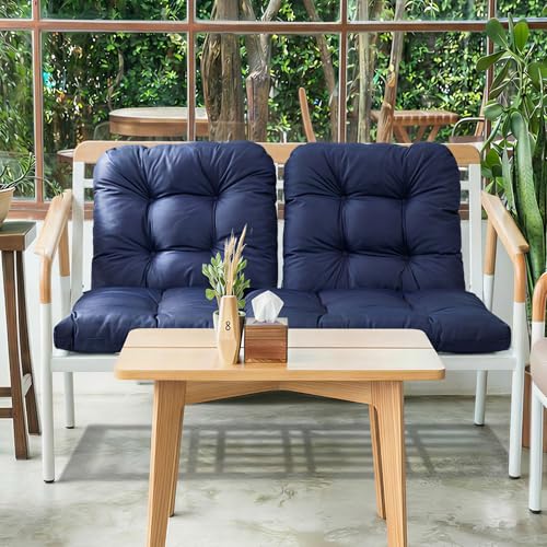 Wicker Chair Cushions of 3 Pieces, Waterproof Cushions for Patio Furniture, Tufted Wicker Outdoor Furniture Cushions, 1 Patio Loveseat Cushion and 2 U-Shaped Cushions, 44"x19"x5", Navy Blue - color: Navy