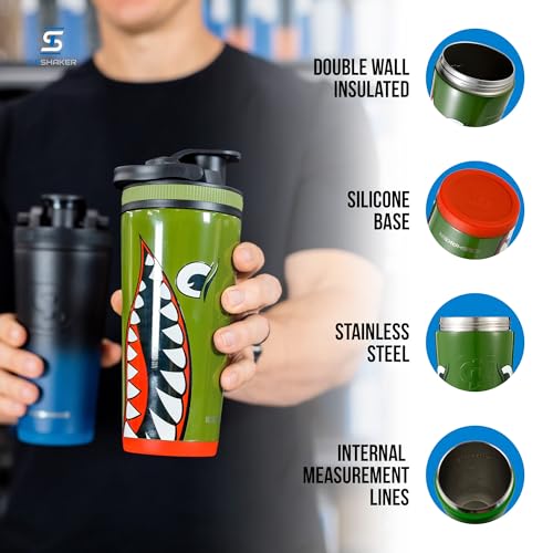 Ice Shaker Insulated Stainless Steel Shaker Bottle | 26oz, Bomber | Cold for 30+ Hours | Insulated Cup with Twist-on Agitator | Odor-Free Bottle for Protein Shakes, Water, Smoothies, Cocktails - color: Bomber
