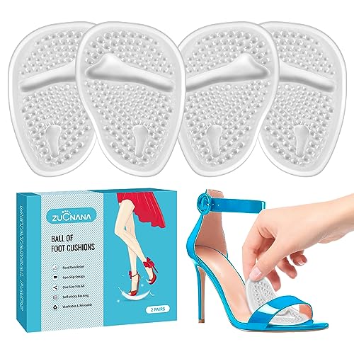 ZUCNANA Ball of Foot Cushions (2 Pairs Gel Shoe Inserts), Heel Inserts for Women, Non Slip Heel Pads, Heel Cushions for Women Foot Pain Relief and Comfort, One Size Fits Any (Clear) - color: Clear