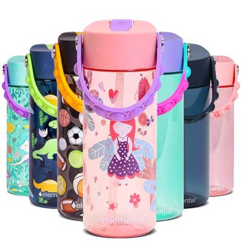 Elemental Water Bottles for Kids - Splash Kids Water Bottle for School with Pop-it Handle - BPA Free Tritan Plastic Water Bottle with Straw Leak Proof when Spout is Closed - Fairy Princess - 18oz - color: Fairy Princess