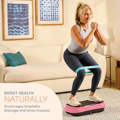 Lifepro Waver Mini Vibration Plate Exercise Machine with Resistance Bands | Compact Design, 99 Speed Levels, 10 Presets, Non-Slip Surface — Vibration Plate for Lymphatic Drainage, Full Body Workout - color: Pink