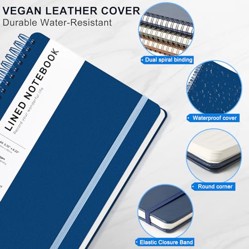 ABERLLS Lined Spiral Journal Notebook with 160 Pages, 8×5.7in, A5 Spiral Notebook, Journaling Notebooks for Work, School, Women, Men, College Ruled Spiral Notebook, Hardcover Leather Journals, Blue - color: Blue, size: A5