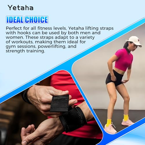 Yetaha Weight Lifting Hooks, Wrist Support Hooks, Wrist Guard Steel Plate Hook, Anti-slip Hanging Single Bar Weightlifting Hooks for Deadlifts Pull Ups Shrugs, Gym Gloves Men and Women