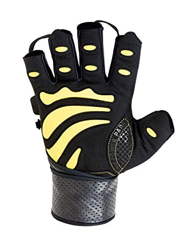 Gym Gloves Protect Your Hands & Improve Your Grip Weightlifting Grips - color: Yellow with 2.5" Wrist Wraps, size: Large